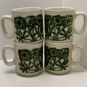 WP England set of 4 vintage stoneware glazed green floral mugs